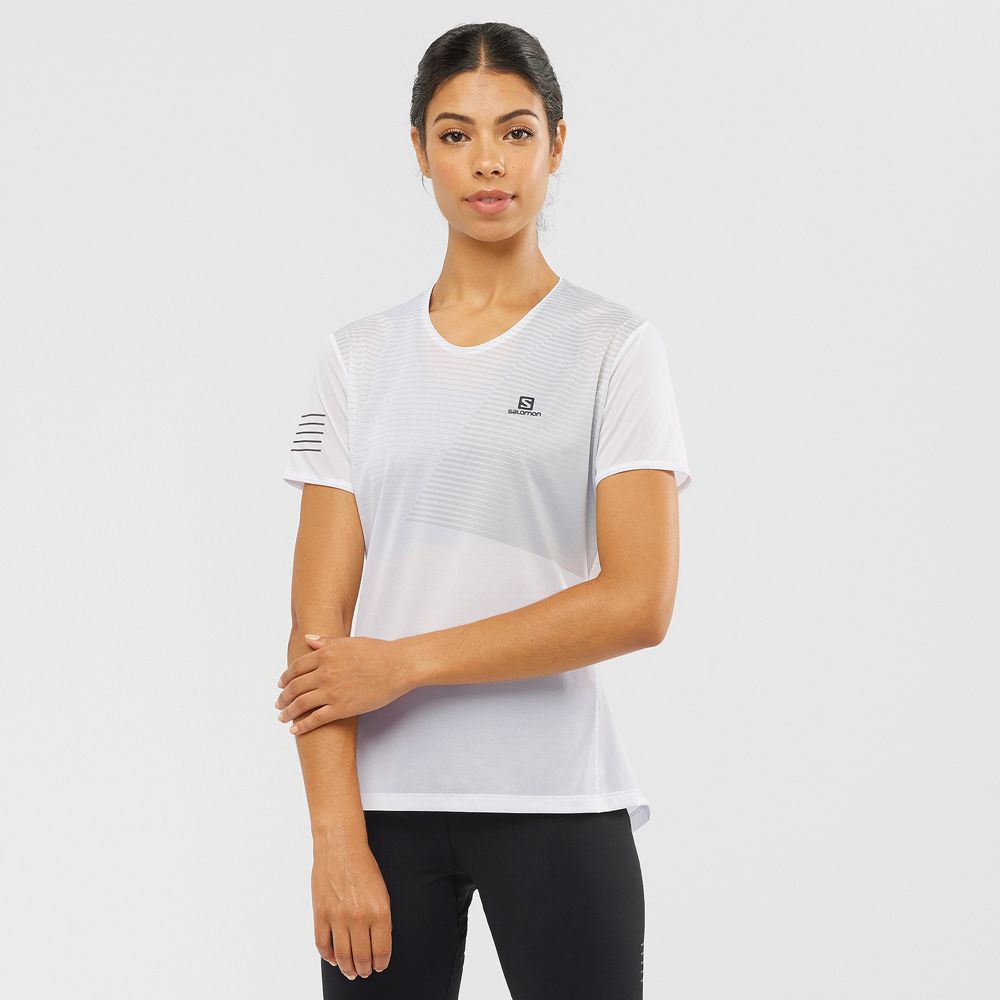 Salomon Singapore Womens T-shirts - SENSE White | 56431-GIJD